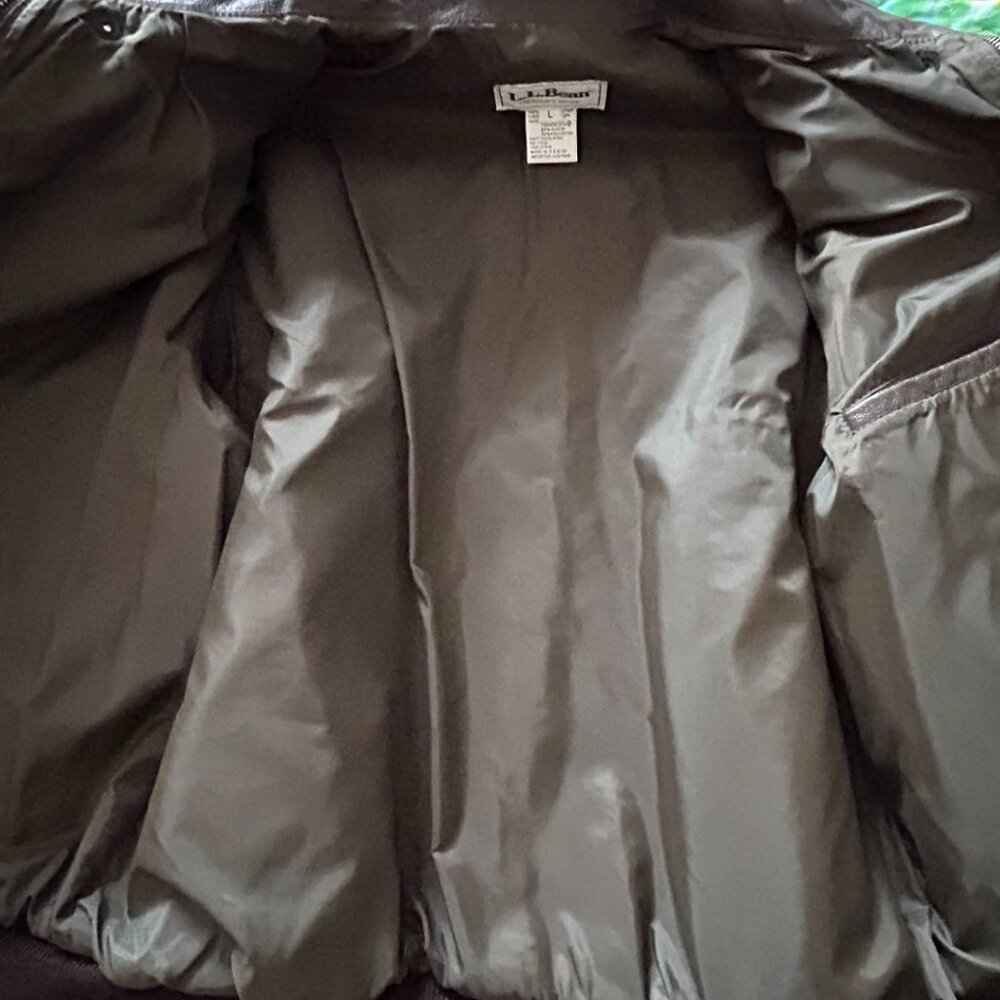 L.L. Bean Men’s Rich Chocolate Brown Leather Bomber Jacket Size L - Picture 5 of 10